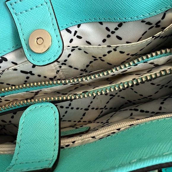 Kate Spade Aqua blue leather bag crossbody strap purse gold hardware - Picture 9 of 14